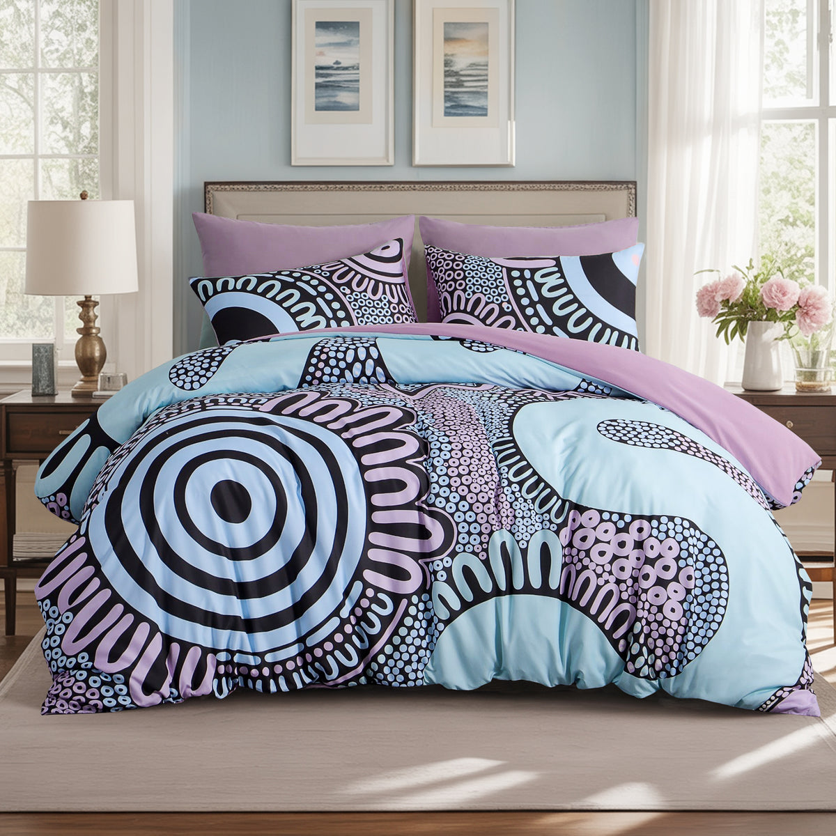 Quilt Cover Set: Waterways- Coral Pastel