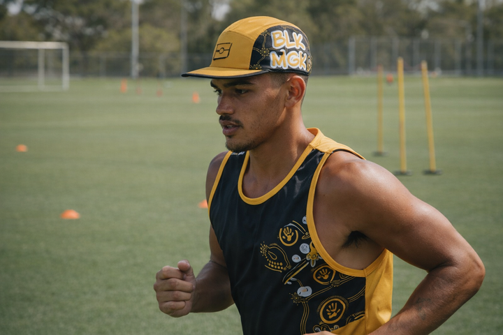BLK MGK Running Hat 👣 Black & Gold