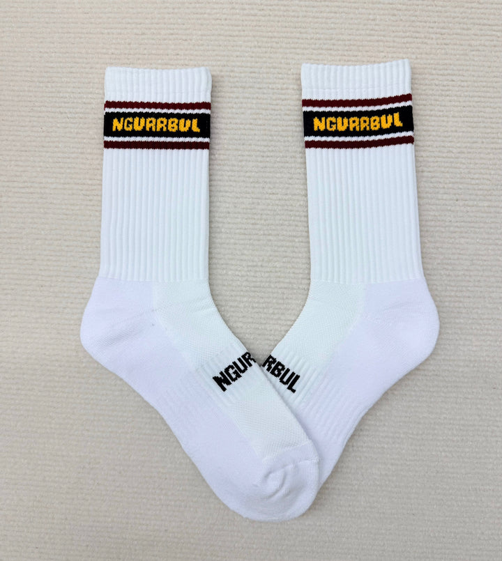 Striped Logo Socks -  White