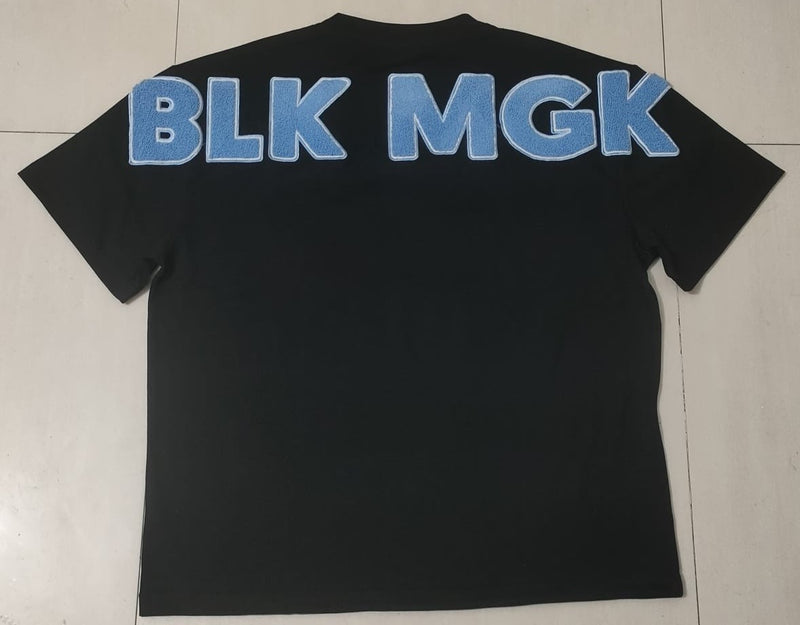 BLK MGK Heavy Tee Blue - back, BLK MGK in blue embroidery