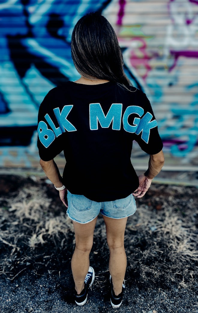 BLK MGK Heavy Tee Blue, back embroidery