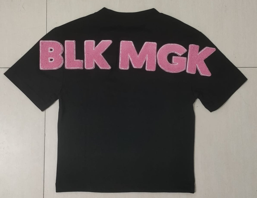 BLK MGK Heavy Tee Pink - back, BLK MGK in pink embroidery