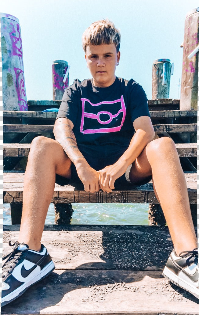 BLK MGK Heavy Tee Pink worn front-on