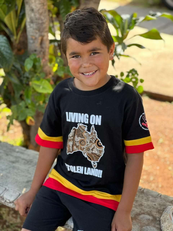 LIVING ON STOLEN LAND Tee: Ted/Yellow Panels