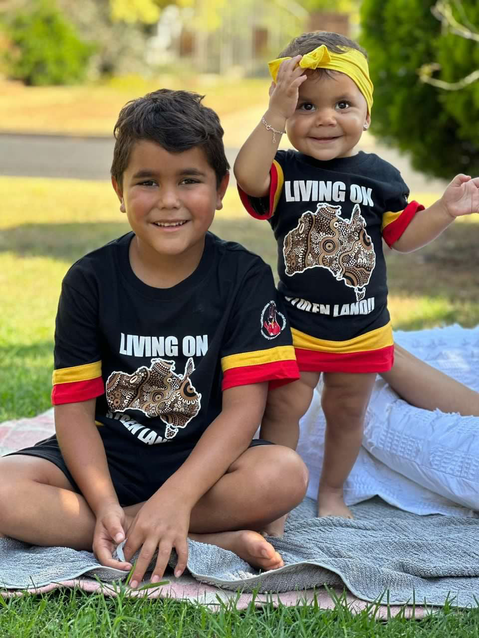 LIVING ON STOLEN LAND Tee: Ted/Yellow Panels