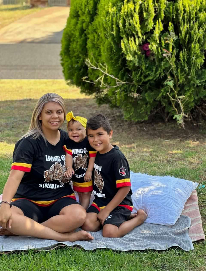 LIVING ON STOLEN LAND Tee: Ted/Yellow Panels