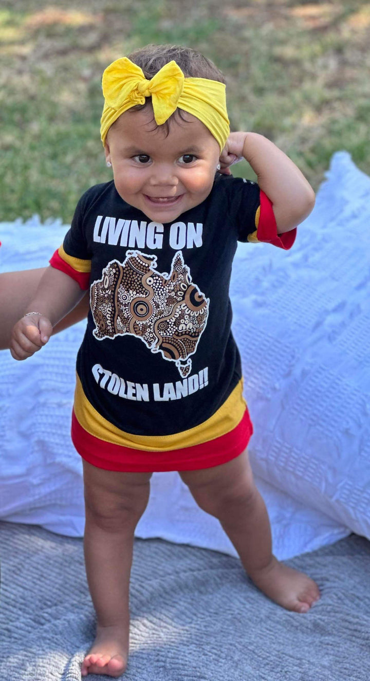 LIVING ON STOLEN LAND Tee: Ted/Yellow Panels